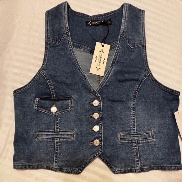 Nanette Lepore Denim Med Blue Vest Size Medium Button Down NWT - Picture 1 of 5